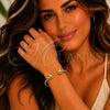 Stainless Steel Individual Bangle, Twist and Ball Design, with White Crystal, Polished, Two Tone, 07.138.0011 (04 MM Thickness, One size fits all)