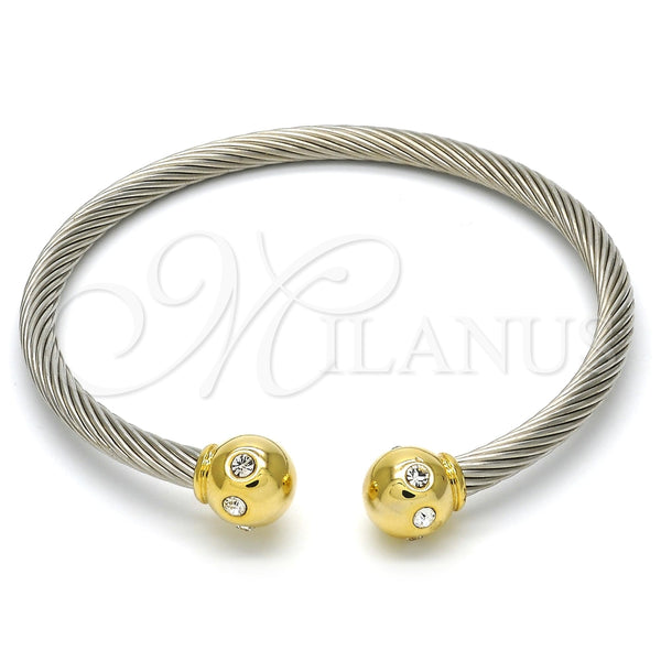 Stainless Steel Individual Bangle, Twist and Ball Design, with White Crystal, Polished, Two Tone, 07.138.0011 (04 MM Thickness, One size fits all)