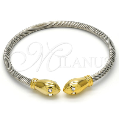 Stainless Steel Individual Bangle, Twist and Twist Design, with White Crystal, Polished, Two Tone, 07.138.0012 (04 MM Thickness, One size fits all)