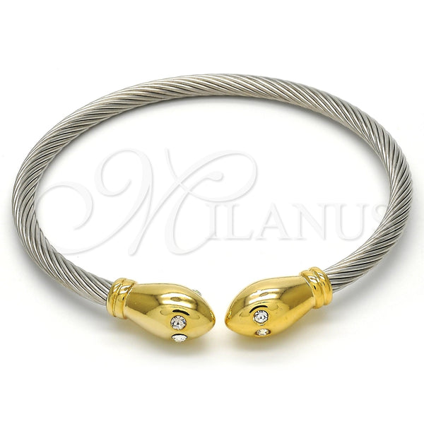 Stainless Steel Individual Bangle, Twist and Twist Design, with White Crystal, Polished, Two Tone, 07.138.0012 (04 MM Thickness, One size fits all)