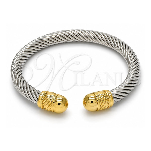 Stainless Steel Individual Bangle, Twist and Twist Design, Polished, Two Tone, 07.138.0014 (07 MM Thickness, One size fits all)