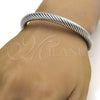 Stainless Steel Individual Bangle, Twist and Twist Design, with White Crystal, Polished, Steel Finish, 07.138.0015 (07 MM Thickness, One size fits all)