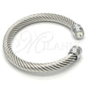 Stainless Steel Individual Bangle, Twist and Twist Design, with White Crystal, Polished, Steel Finish, 07.138.0015 (07 MM Thickness, One size fits all)
