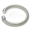 Stainless Steel Individual Bangle, Twist and Twist Design, with White Crystal, Polished, Steel Finish, 07.138.0015 (07 MM Thickness, One size fits all)