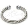 Stainless Steel Individual Bangle, Twist and Twist Design, with White Crystal, Polished, Steel Finish, 07.138.0015 (07 MM Thickness, One size fits all)