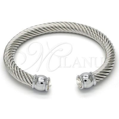 Stainless Steel Individual Bangle, Twist and Twist Design, with White Crystal, Polished, Steel Finish, 07.138.0015 (07 MM Thickness, One size fits all)