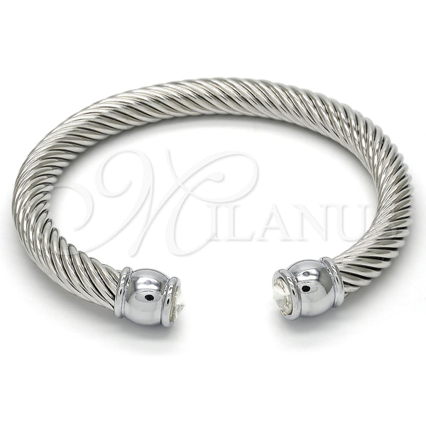 Stainless Steel Individual Bangle, Twist and Twist Design, with White Crystal, Polished, Steel Finish, 07.138.0015 (07 MM Thickness, One size fits all)