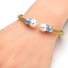 Stainless Steel Individual Bangle, Twist and Twist Design, with Ivory Pearl, Polished, Two Tone, 07.138.0016 (04 MM Thickness, One size fits all)