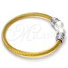 Stainless Steel Individual Bangle, Twist and Twist Design, with Ivory Pearl, Polished, Two Tone, 07.138.0016 (04 MM Thickness, One size fits all)