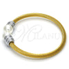 Stainless Steel Individual Bangle, Twist and Twist Design, with Ivory Pearl, Polished, Two Tone, 07.138.0016 (04 MM Thickness, One size fits all)