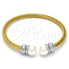 Stainless Steel Individual Bangle, Twist and Twist Design, with Ivory Pearl, Polished, Two Tone, 07.138.0016 (04 MM Thickness, One size fits all)