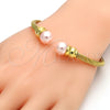 Stainless Steel Individual Bangle, Twist and Twist Design, with Rose Pearl, Polished, Golden Finish, 07.138.0016.1 (04 MM Thickness, One size fits all)