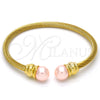 Stainless Steel Individual Bangle, Twist and Twist Design, with Rose Pearl, Polished, Golden Finish, 07.138.0016.1 (04 MM Thickness, One size fits all)