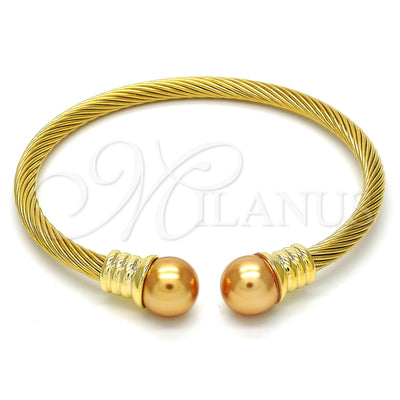 Stainless Steel Individual Bangle, Twist and Twist Design, with Gray Pearl, Polished, Two Tone, 07.138.0023 (04 MM Thickness, One size fits all)