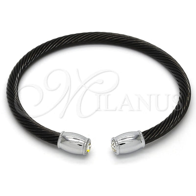 Stainless Steel Individual Bangle, Twist and Twist Design, with White Crystal, Polished, Two Tone, 07.138.0017.1 (04 MM Thickness, One size fits all)