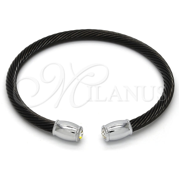 Stainless Steel Individual Bangle, Twist and Twist Design, with White Crystal, Polished, Two Tone, 07.138.0017.1 (04 MM Thickness, One size fits all)