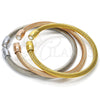 Stainless Steel Trio Bangle, Twist and Twist Design, with White Crystal, Polished, Tricolor, 07.138.0018 (04 MM Thickness, One size fits all)