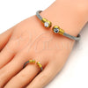 Stainless Steel Set Bangle, Twist and Twist Design, with White Crystal, Polished, Two Tone, 13.138.0001 (04 MM Thickness, One size fits all)