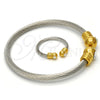 Stainless Steel Set Bangle, Twist and Twist Design, with White Crystal, Polished, Two Tone, 13.138.0001 (04 MM Thickness, One size fits all)