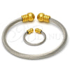 Stainless Steel Set Bangle, Twist and Twist Design, with White Crystal, Polished, Two Tone, 13.138.0001 (04 MM Thickness, One size fits all)