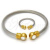 Stainless Steel Set Bangle, Twist and Twist Design, with White Crystal, Polished, Two Tone, 13.138.0001 (04 MM Thickness, One size fits all)