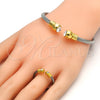 Stainless Steel Set Bangle, Twist and Twist Design, with White Crystal, Polished, Two Tone, 13.138.0002 (04 MM Thickness, One size fits all)