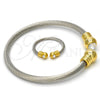 Stainless Steel Set Bangle, Twist and Twist Design, with White Crystal, Polished, Two Tone, 13.138.0002 (04 MM Thickness, One size fits all)