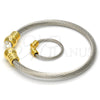 Stainless Steel Set Bangle, Twist and Twist Design, with White Crystal, Polished, Two Tone, 13.138.0002 (04 MM Thickness, One size fits all)