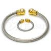 Stainless Steel Set Bangle, Twist and Twist Design, with White Crystal, Polished, Two Tone, 13.138.0002 (04 MM Thickness, One size fits all)