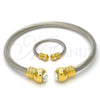 Stainless Steel Set Bangle, Twist and Twist Design, with White Crystal, Polished, Two Tone, 13.138.0002 (04 MM Thickness, One size fits all)