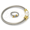 Stainless Steel Set Bangle, Twist and Twist Design, with Ivory Pearl, Polished, Two Tone, 13.138.0003 (04 MM Thickness, One size fits all)