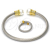 Stainless Steel Set Bangle, Twist and Twist Design, with Ivory Pearl, Polished, Two Tone, 13.138.0003 (04 MM Thickness, One size fits all)