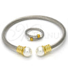 Stainless Steel Set Bangle, Twist and Twist Design, with Ivory Pearl, Polished, Two Tone, 13.138.0003 (04 MM Thickness, One size fits all)