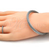 Stainless Steel Set Bangle, Twist and Twist Design, with White Crystal, Polished, Two Tone, 13.138.0004 (05 MM Thickness, One size fits all)