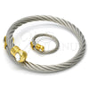 Stainless Steel Set Bangle, Twist and Twist Design, with White Crystal, Polished, Two Tone, 13.138.0004 (05 MM Thickness, One size fits all)