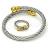 Stainless Steel Set Bangle, Twist and Twist Design, with White Crystal, Polished, Two Tone, 13.138.0004 (05 MM Thickness, One size fits all)