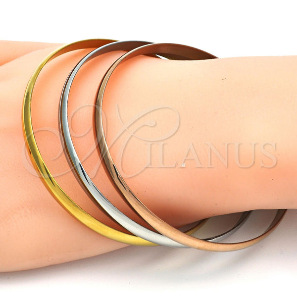 Stainless Steel Jewelry — Trio Bangle Polished Tricolor 07. 05 MM Thickness — alternate product view — SKU 108089 | Acero Inoxidable joyería — Trio Bangle pulido Tricolor 07. 05 MM Thickness — SKU 108089