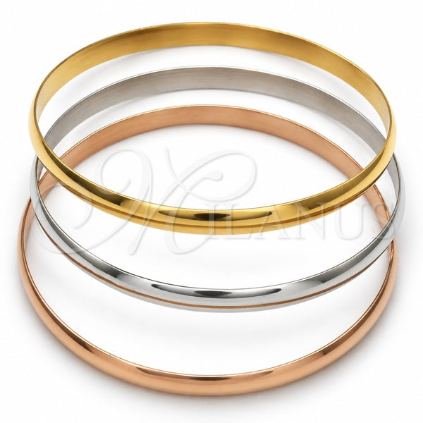 Stainless Steel Trio Bangle, Polished, Tricolor, 07.244.0001.06 (05 MM Thickness, Size 6 (2.75 Diameter))