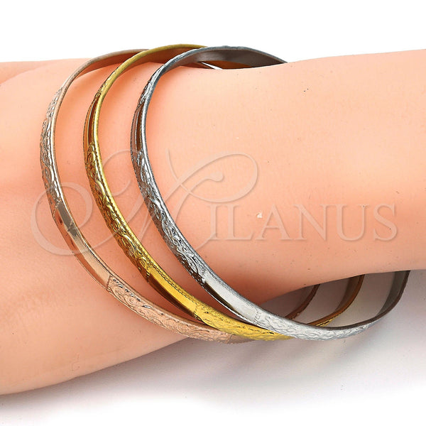 Stainless Steel Jewelry — Trio Bangle Leaf Design Polished Tricolor 07. 05 — alternate product view — SKU 108090 | Acero Inoxidable joyería — Trio Bangle Leaf diseño pulido Tricolor 07. 05 — SKU 108090