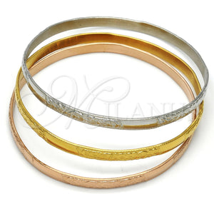 Stainless Steel Jewelry — Trio Bangle Leaf Design Polished Tricolor 07. 05 — main product view — SKU 108090 | Acero Inoxidable joyería — Trio Bangle Leaf diseño pulido Tricolor 07. 05 — SKU 108090
