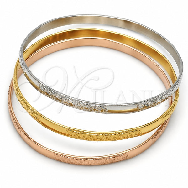Stainless Steel Trio Bangle, Leaf Design, Polished, Tricolor, 07.244.0002.06 (05 MM Thickness, Size 6 (2.75 Diameter))