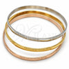 Stainless Steel Trio Bangle, Leaf Design, Polished, Tricolor, 07.244.0002.06 (05 MM Thickness, Size 6 (2.75 Diameter))