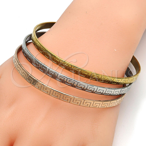 Stainless Steel Jewelry — Trio Bangle Greek Key Design Polished Tricolor 07. — alternate product view — SKU 108092 | Acero Inoxidable joyería — Trio Bangle Greek Key diseño pulido Tricolor 07. — SKU 108092