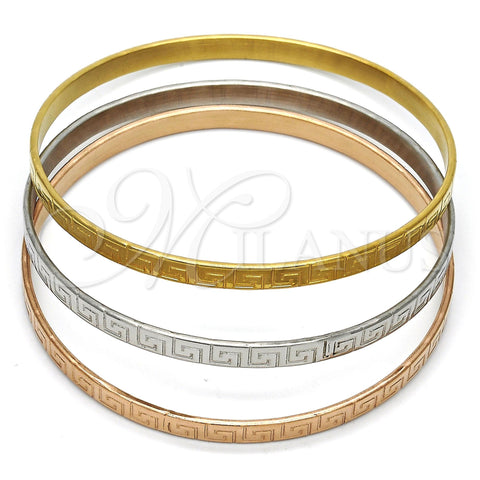 Stainless Steel Trio Bangle, Greek Key Design, Polished, Tricolor, 07.244.0004.06 (05 MM Thickness, Size 6 (2.75 Diameter))