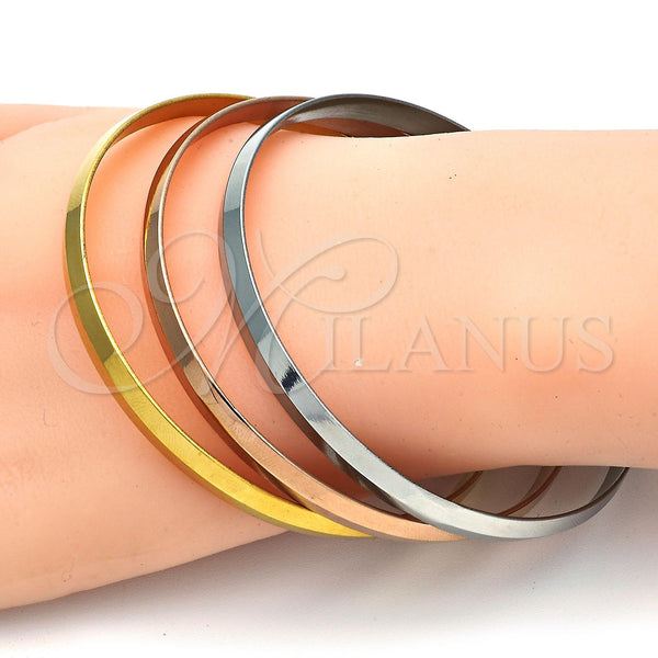 Stainless Steel Jewelry — Trio Bangle Polished Tricolor 07. 06 MM Thickness — alternate product view — SKU 108093 | Acero Inoxidable joyería — Trio Bangle pulido Tricolor 07. 06 MM Thickness — SKU 108093