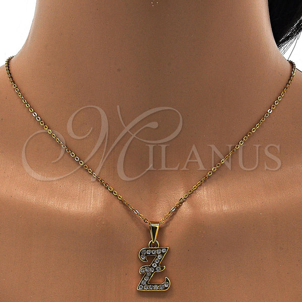 Stainless Steel Necklace — Pendant Necklace Initials and Rolo Design with White — alternate product view — SKU 108108 | Acero Inoxidable collar — Pendant Necklace Initials and Rolo diseño with blanco — SKU 108108