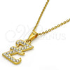 Stainless Steel Pendant Necklace, Initials and Rolo Design, with White Crystal, Polished, Golden Finish, 04.238.0031.1.18 (01 MM Thickness, 18 Inches Length)