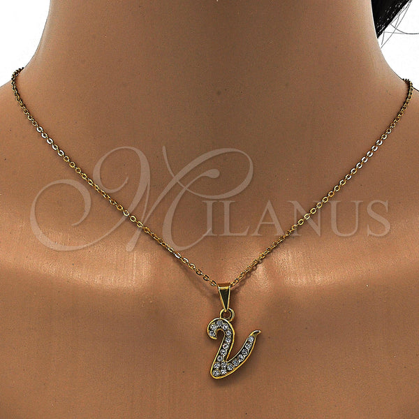 Stainless Steel Necklace — Pendant Necklace Initials and Rolo Design with White — alternate product view — SKU 108113 | Acero Inoxidable collar — Pendant Necklace Initials and Rolo diseño with blanco — SKU 108113