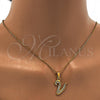 Stainless Steel Pendant Necklace, Initials and Rolo Design, with White Crystal, Polished, Golden Finish, 04.238.0028.1.18 (01 MM Thickness, 18 Inches Length)