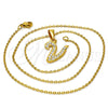 Stainless Steel Pendant Necklace, Initials and Rolo Design, with White Crystal, Polished, Golden Finish, 04.238.0028.1.18 (01 MM Thickness, 18 Inches Length)